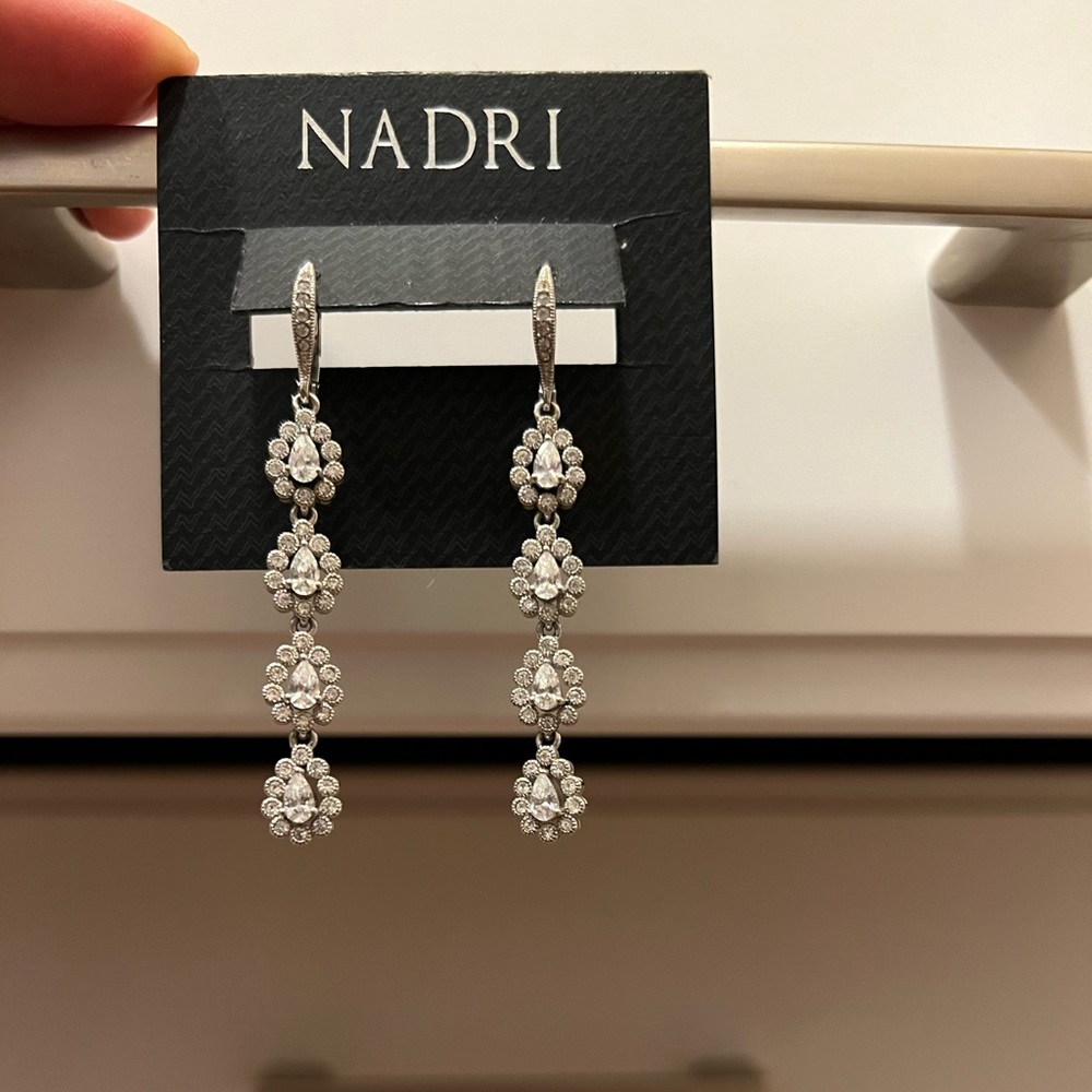 NARDI Cubic Zirconia Drop Huggie Hoop Earrings. 2,5” drop